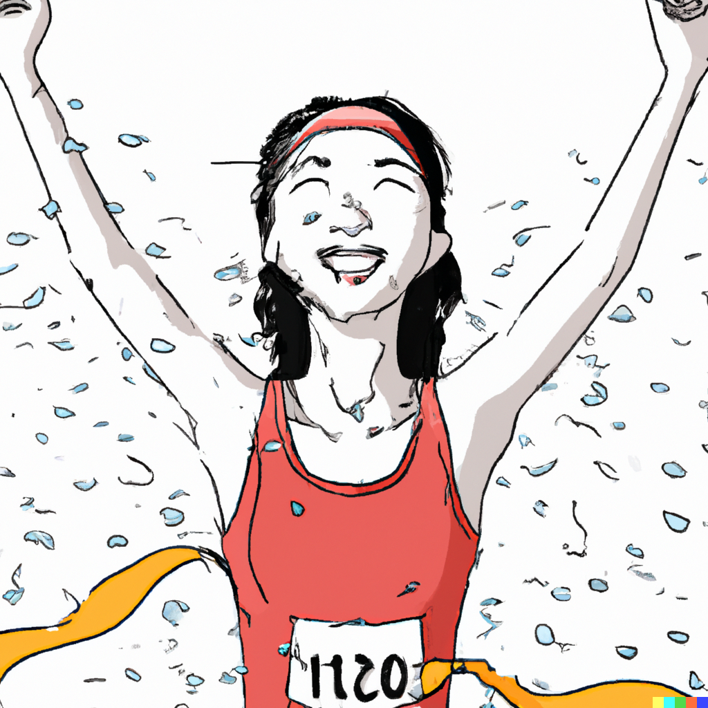 Dall-E Rendering of a Runner at a Finish Line Getting Misted with Water